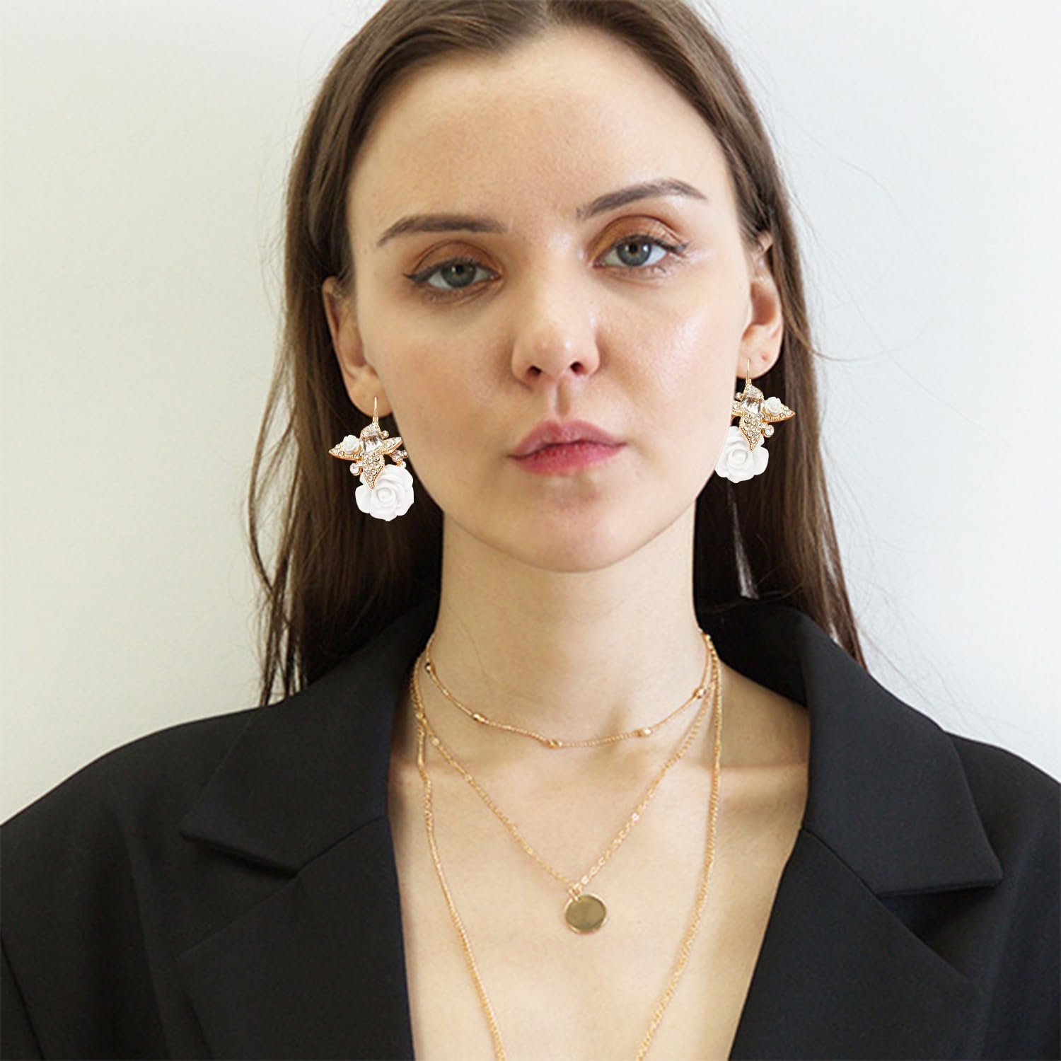 Dainty Bohemian Creative Alloy Rhinestone Resin Rose Flower Butterfly Dangle Drop Earrings Unique Butterfly Flower Three-Dimensional Lever Earrings for Women Wedding Jewelry Gifts - Image 5