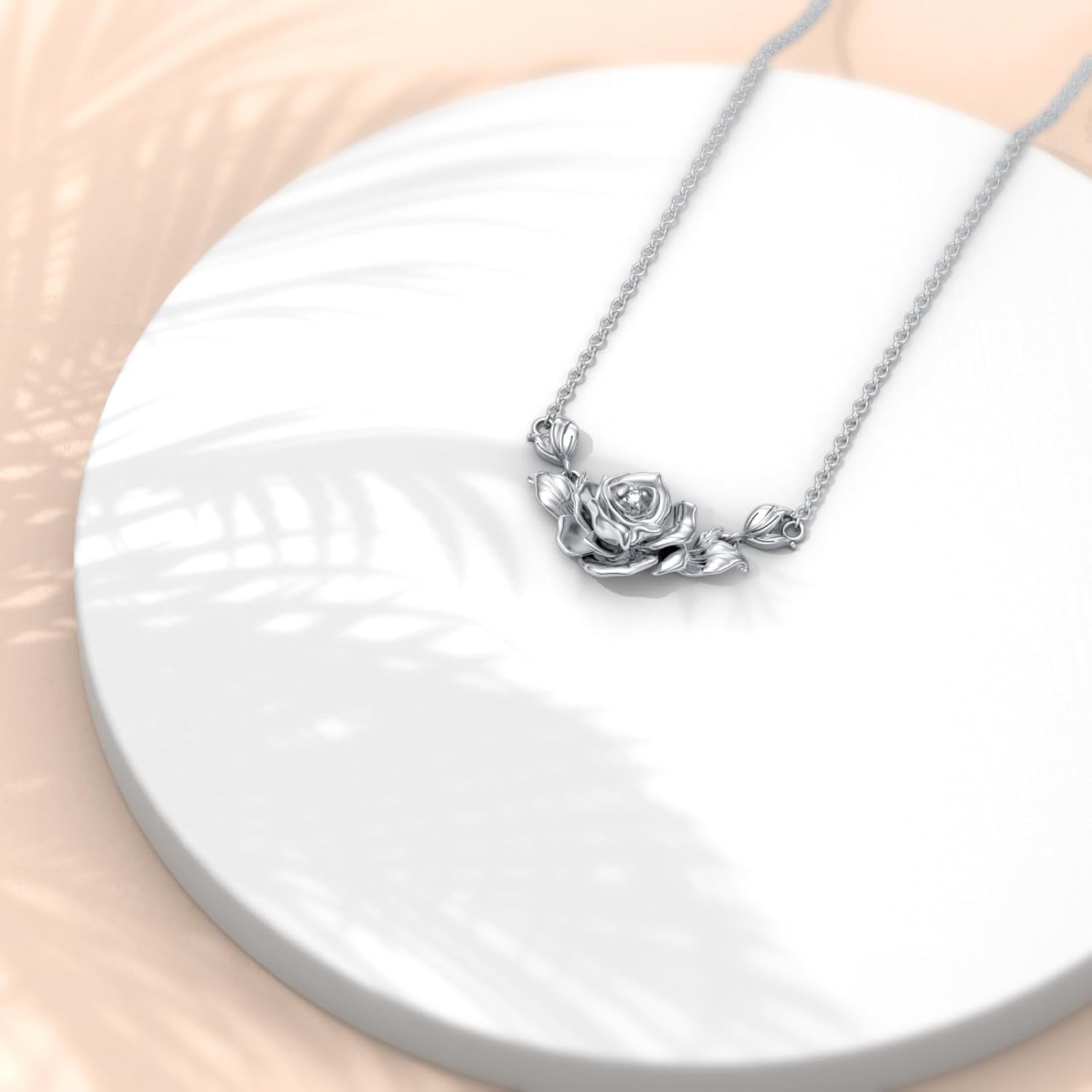 Diamond Rose Flower Necklace for Women 925 Sterling Silver Rose Pendant Jewelry Gifts for Mom Wife Girlfriend Gifts for Mother's Day Birthday - Image 3