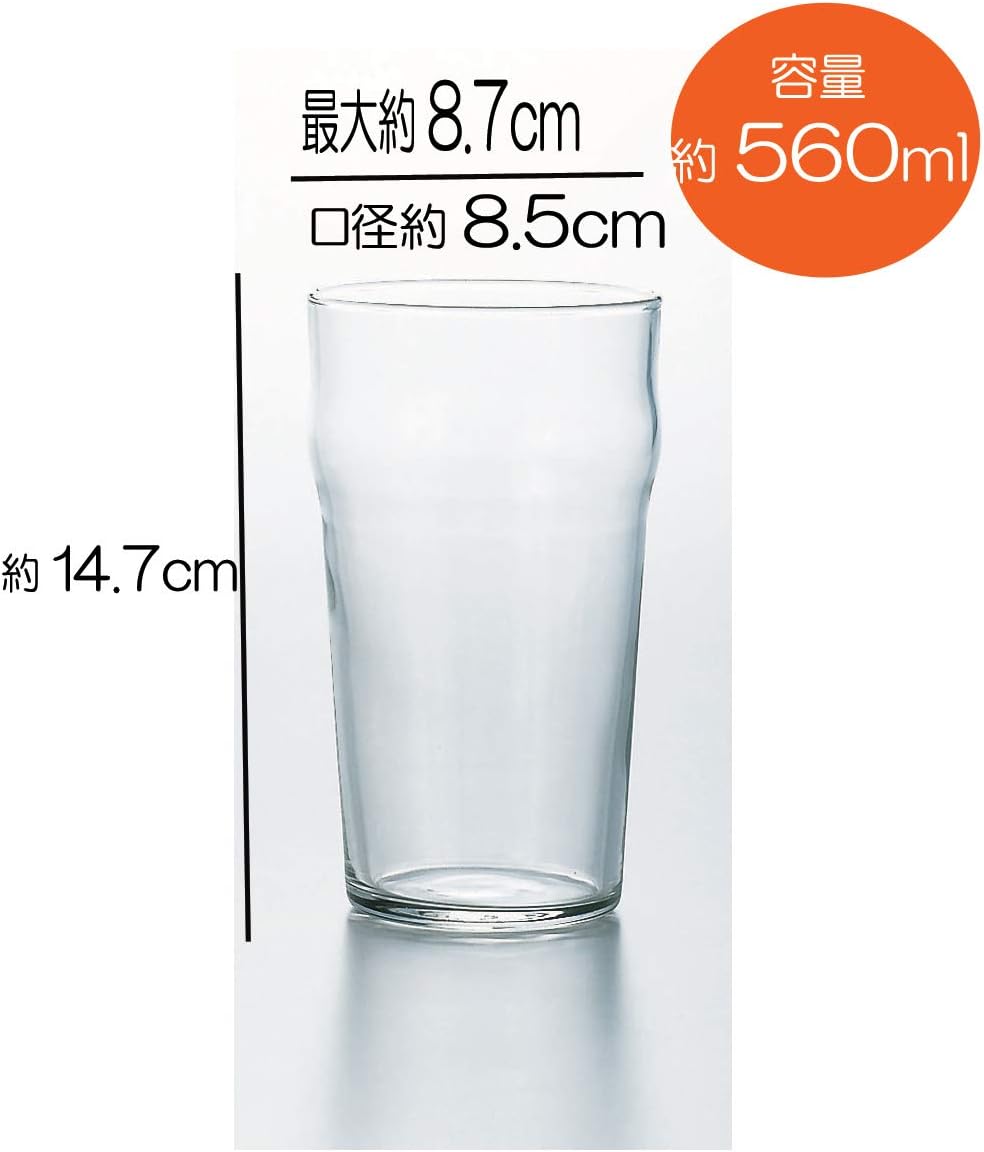 サントリーマーケティング Suntory Marketing 005-9939 Beer Glasses, 560ml for Alcolock Nonic, 20oz and 1 Pint, Pack of 6, Clear