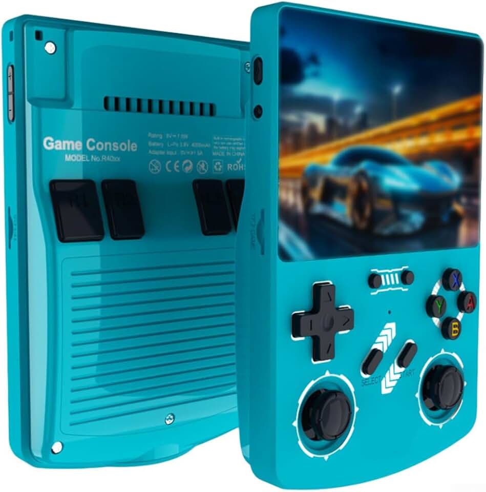 R40XX - Consola de juegos portátil de 128 GB, pantalla HD de 4.2 pulgadas, reproductor retro con multijugador para sistema Linux, dispositivo portátil de juegos para dos jugadores (negro