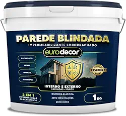 Parede Blindada Euro Decor Tinta Emborrachada 1KG Fácil Aplicação Proteção Contra Infiltrações (Branco)