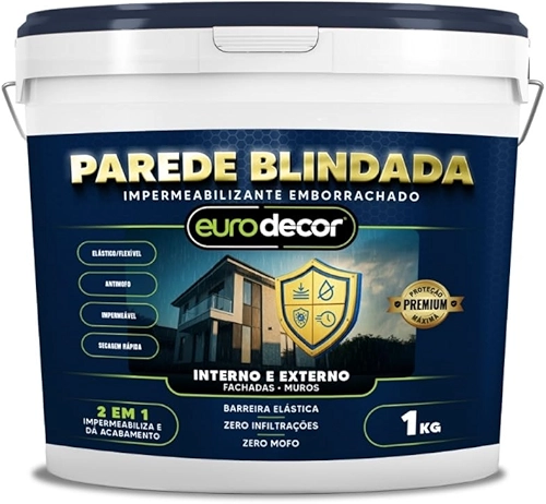 Parede Blindada Euro Decor Tinta Emborrachada 1KG Fácil Aplicação Proteção Contra Infiltrações (Branco)
