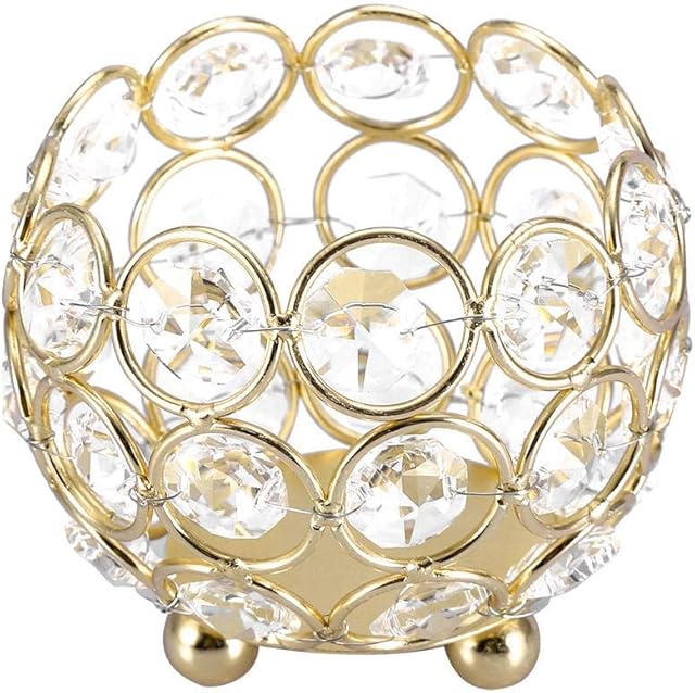 Wifehelper Crystal Tea Light Candle Holders Wedding Decor Table Centerpieces Home Room Office Decoration(Diameter: 8cm-Gold)