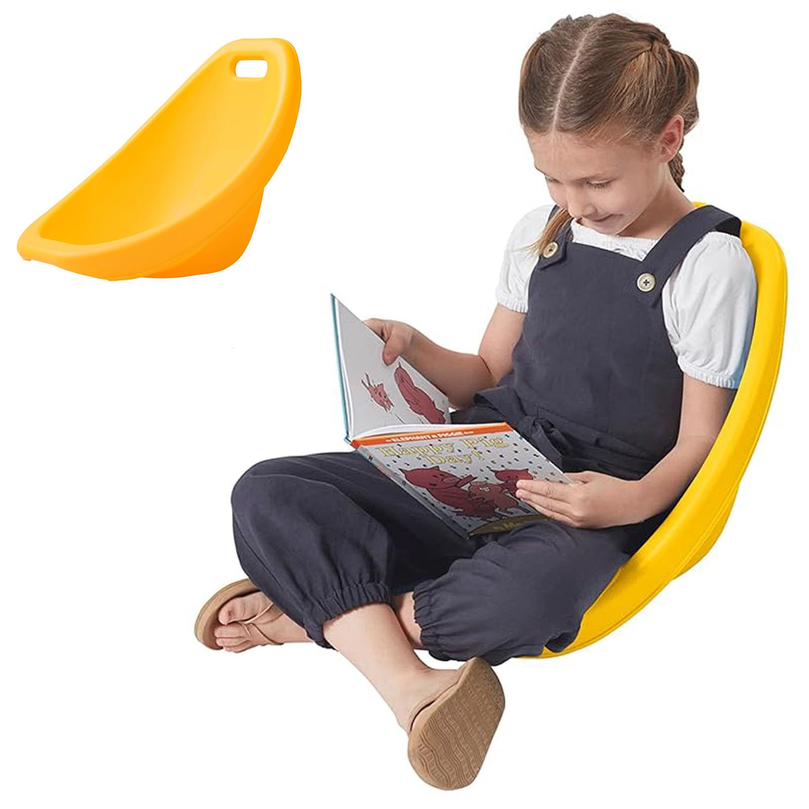 Silla de piso para niños con respaldo, mecedora guardería con equilibrio sensorial para autismo, silla de lectura portátil para interiores y exteriores, silla de plástico oscilante para niños,Amarillo