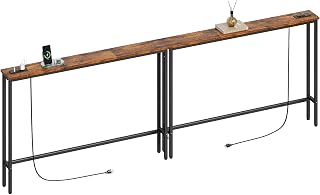 ELYKEN 94.5" Narrow Console Table with Outlet, Sofa Table Behind Couch | Extra Long Skinny Entryway Tables with Charging Station for Living Room, Hallway, 5.9 x 94.5 x 29.5in, Rustic Brown