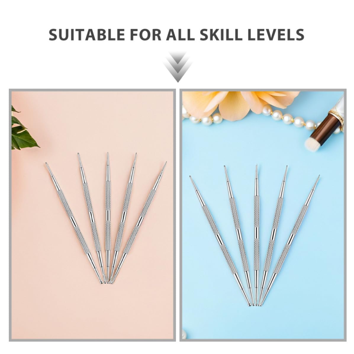 Nail Dotting Pen Set Dot Sizes 5pcs Dual-ended Stainless Steel Nail Art Tools for Rhinestones Application at Home or Salon