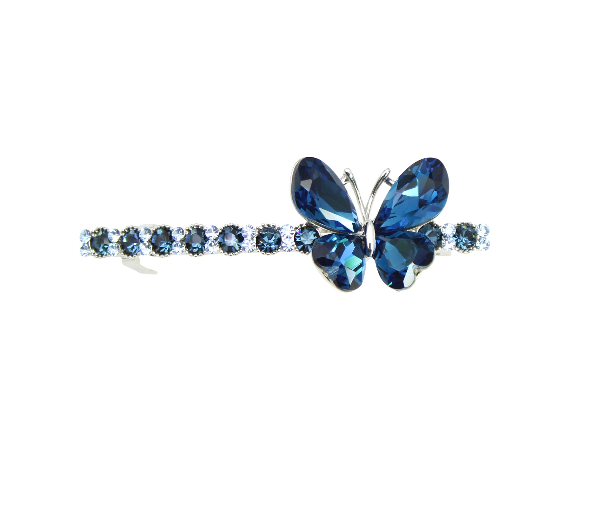 Faship Pasador para el pelo de mariposa con diamantes de imitación azul marino