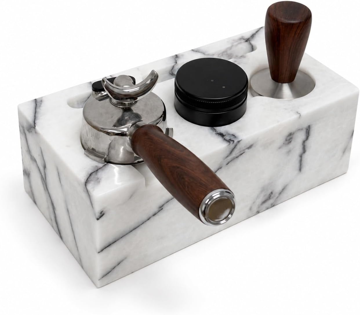 White Marble Espresso Station, Tamper Portafilter Rest