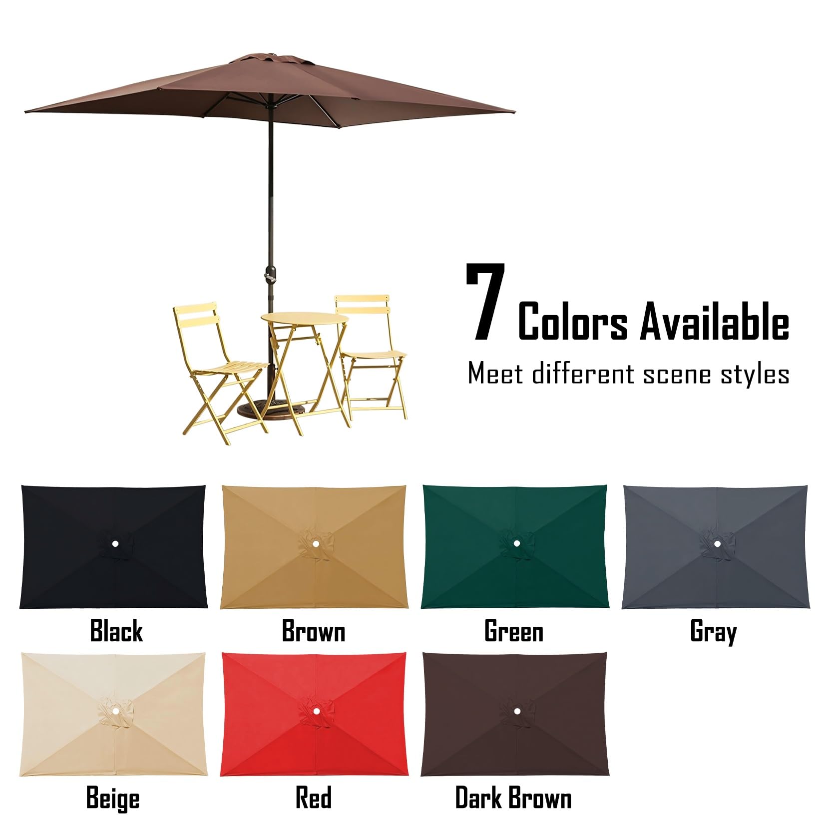 ESOYAWE Toile De Parasol De Rectangulaire Remplacement, 3m×2m 6 Baleines Auvent De Remplacement pour Parasol, Housse De Rechangepour Parasol De Jardin Terrasse Plage, 7 Coloris Disponibles