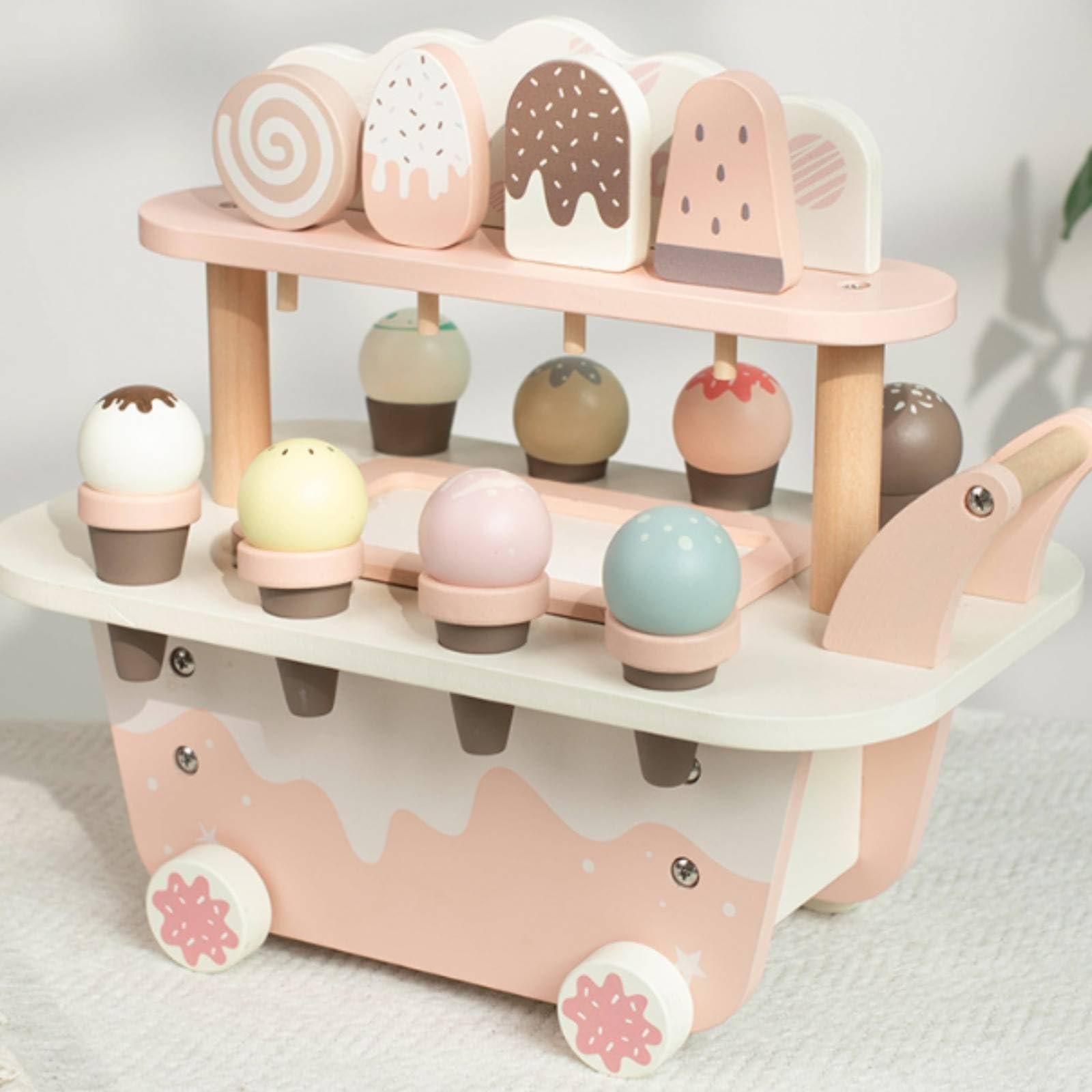 Holz-Eiswagen Zweistöckig Eiswagen Lackiert Eisverkaufswagen für Kaufladen