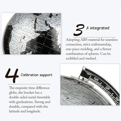 Miniatura 4 de POCHY Hermoso globo giratorio de 360 con soporte de metal, globos geográficos de escritorio para oficina, escuela, sala de estudio, decoración fina