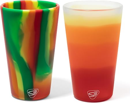 Silipint Pint Glasses 16oz 2 Pack - Marigold & Habiscus - Silicone Unbreakable Cups, Hot & Cold Drinks, Dishwasher-Microwave-Freezer-Oven Safe