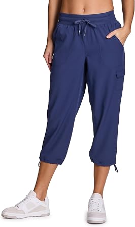 RBX Active Womens Cargo Capri Pant with Pockets Fashion Lightweight Woven with Drawstring