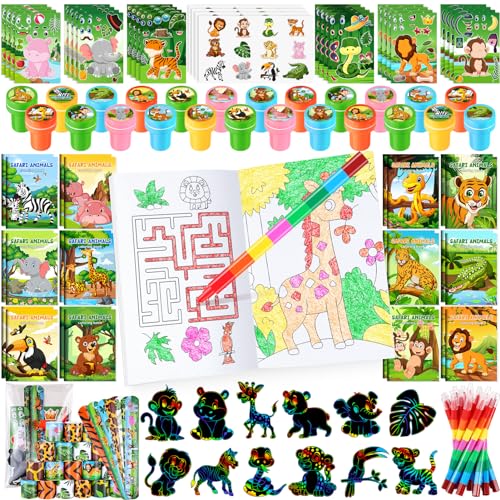 BenLouis 192Pcs Jungle Safari Coloring Set for Kids Party Favors