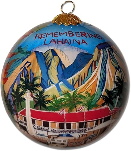Remembering Lahaina Maui Ornament recuerdo coleccionable de cristal pintado a mano con caja de regalo