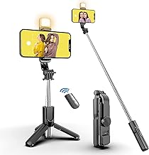 Selfie Stick Tripod Fill Light with Detachable Wireless Remote, 4 in 1 Extendable Portable Bluetooth Selfie Stick & Phone Tripod Stand Compatible with Gopro, iPhone/Samsung etc.