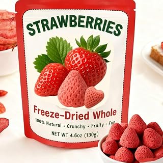 Whole Freeze-Dried Strawberries - 4.6oz Dried Strawberry Fruit Crunchy, 100% Real Dried Fruit Snack, Single Ingredient, Great for Yogurt, Smoothies, Baking, Chocolate, Camping Food