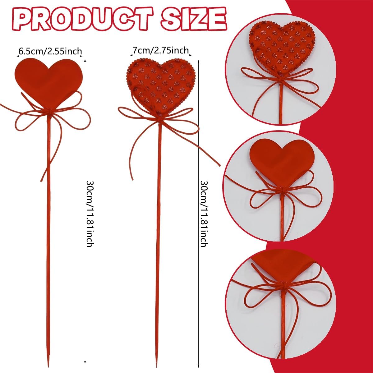 10 Pcs Valentine's Day Glitter Heart Picks Red Puffy Sparkly Love Heart Floral Stems Picks for Valentines Wedding Birthday Flower Bouquet Home Vase Picks DIY Accessories able Centerpiece Decoration