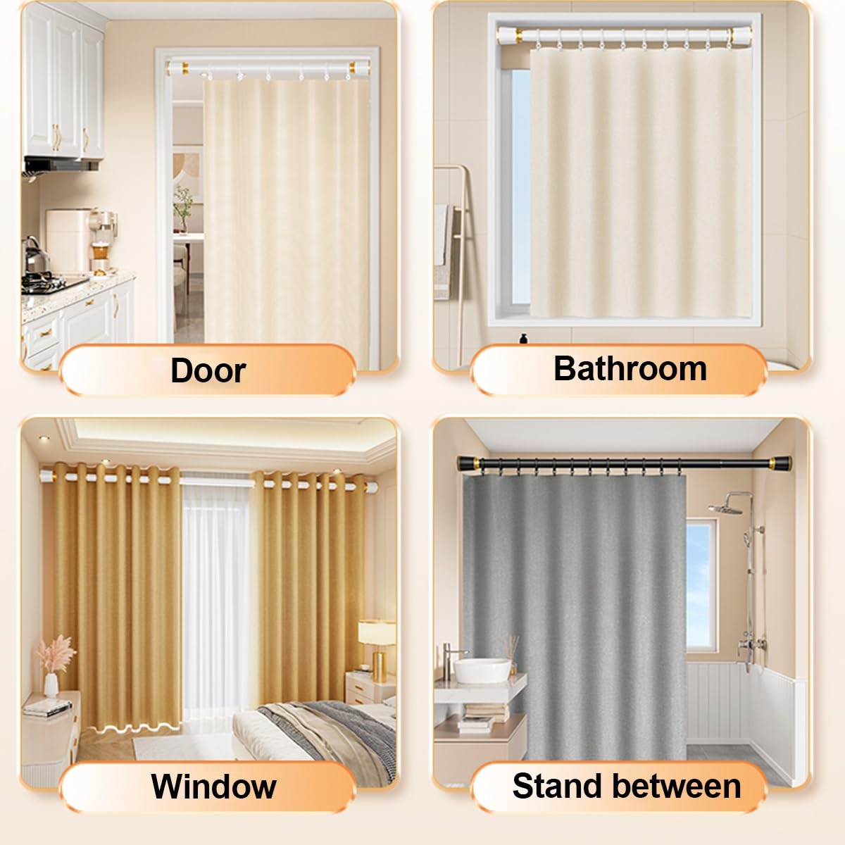 32mm Vorhangstange Ohne Bohren, 40-500cm Teleskopstange Vorhang Ausziehbar, Matt Schwarz Multifunktionale Gardinenstange Klemmbar für Fenster Küche Schrank und Badewanne(Weiß,410-500cm)