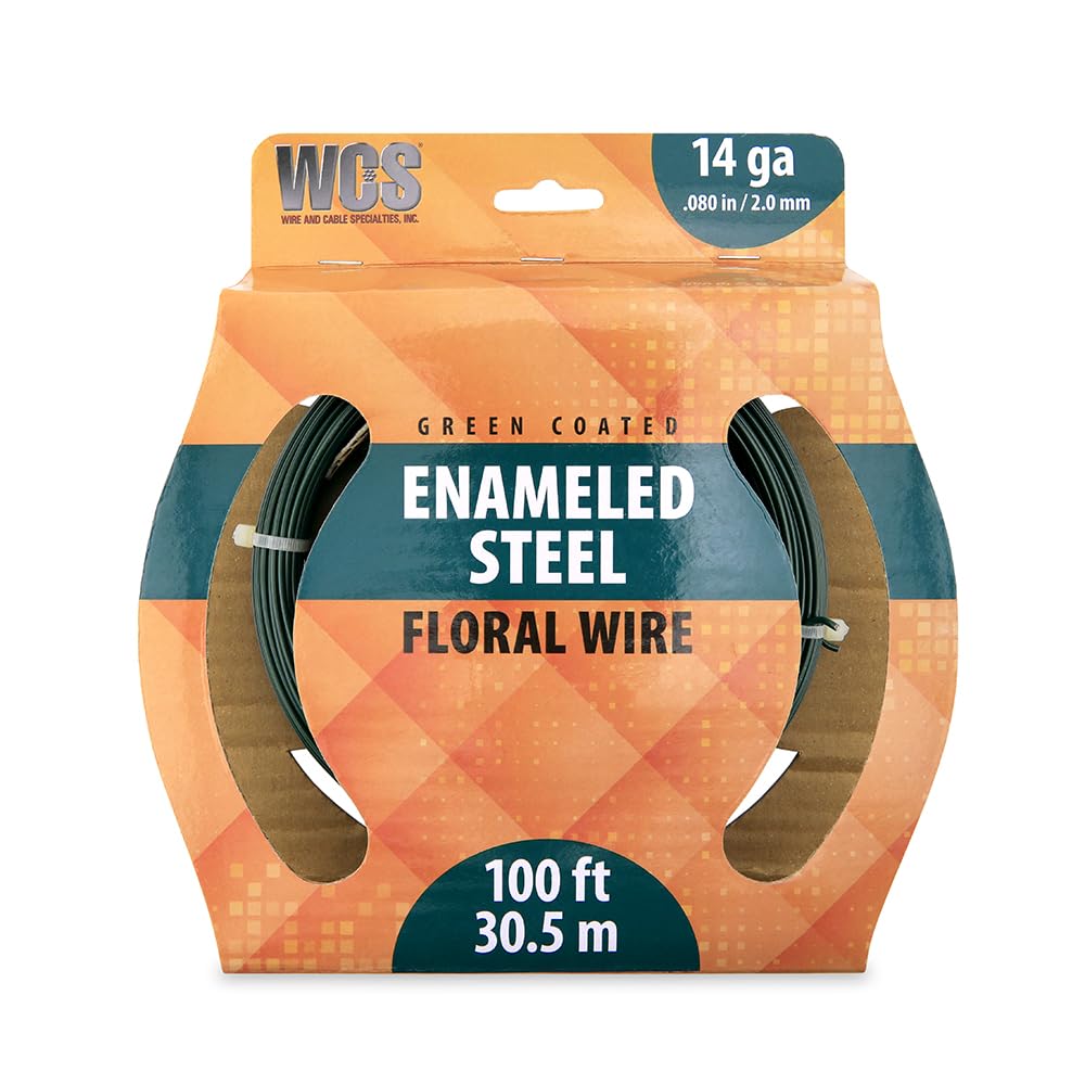 - WCS Wire and Cable Specialties Floral Wire 14 Gauge | Green Enameled Steel for Crafts | Corrosion-Resistant Alloy Material | 100 ft Coil Decorative Use