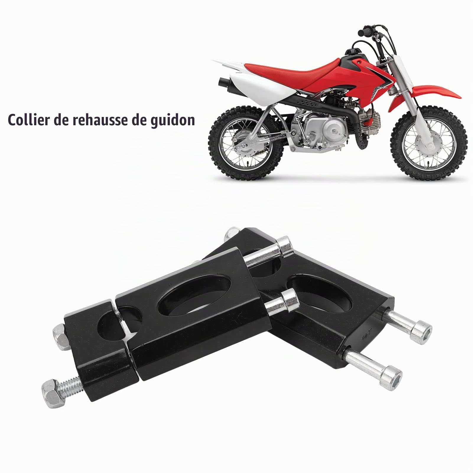 1 Paire de Rehausseurs de Guidon pour Moto, 7/8 Pouces 22mm en Aluminium Noir, Pince de Montage pour Guidon, Accessoires de Moto
