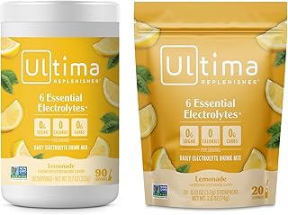 Ultima Replenisher Electrolyte Powder Drink Mix Bundle – Sugar Free – Lemonade, 90 Serving Canister and 20 Stickpacks – 6 Electrolytes and Minerals – Keto Friendly, Vegan, Non-GMO