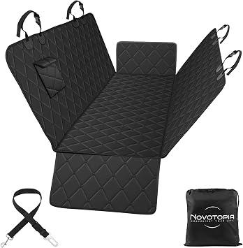 Dog Car Seat Cover for Back Seat 100% Waterproof, Long-Lasting and Soft Nonslip Backseat Dog Cover for Cars, SUVs and Trucks, 600D Oxford Fabric, Black, Standard 54" W x 59" L