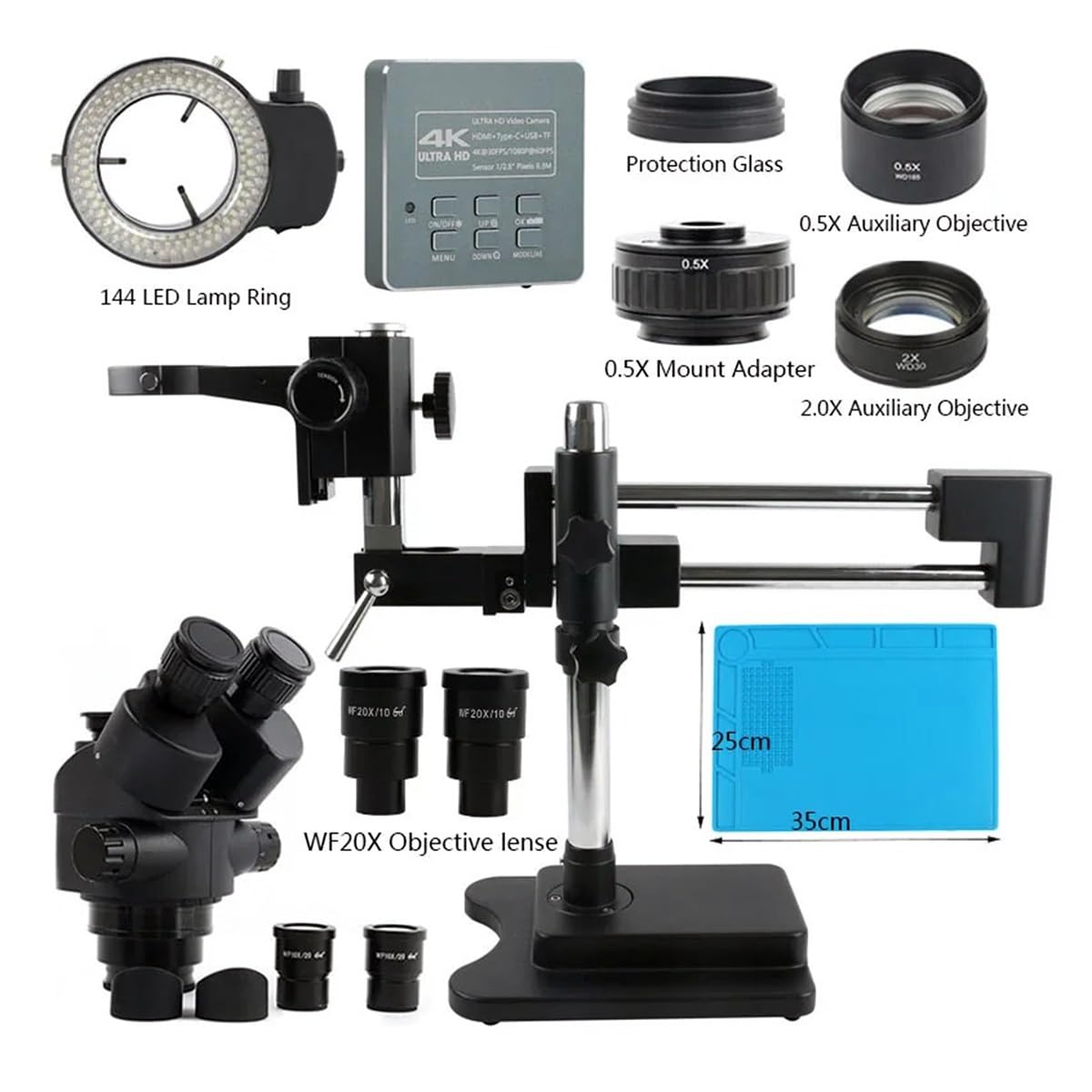 Microscope 8.3MP 4K 1080P Type C HDMI Camera 3.5X-90X 180X Simul-Focus Parfocal Trinocular Stereo Microscope Double Boom with Barlow Lens(Black)