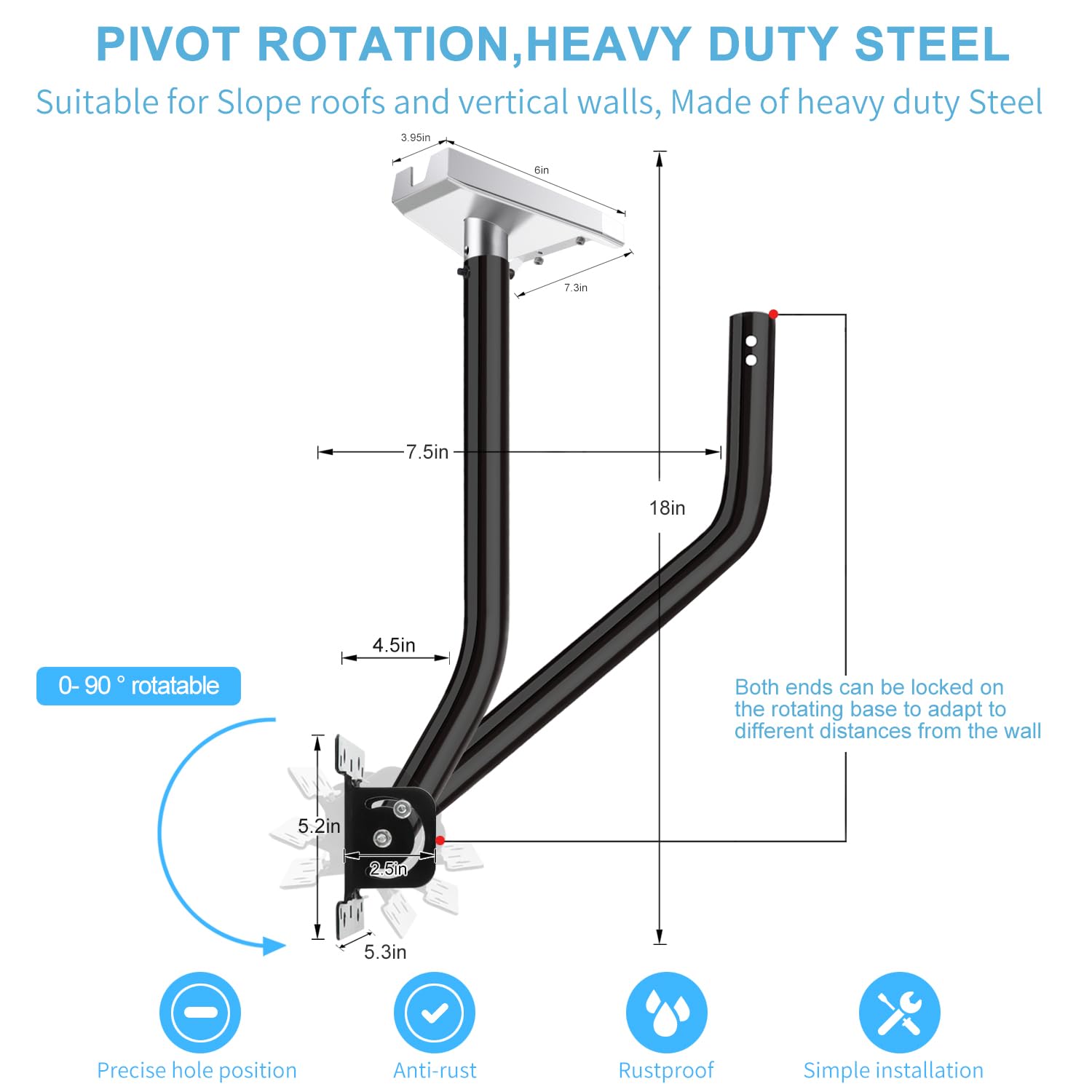 Sactulaz Starlink Gen 3 Roof/Wall Mount Kit - Heavy Duty Steel Adjustable Pivot for Starlink V3 Standard Satellite Dish, Weatherproof RV/Travel Ready with Accessories - 15