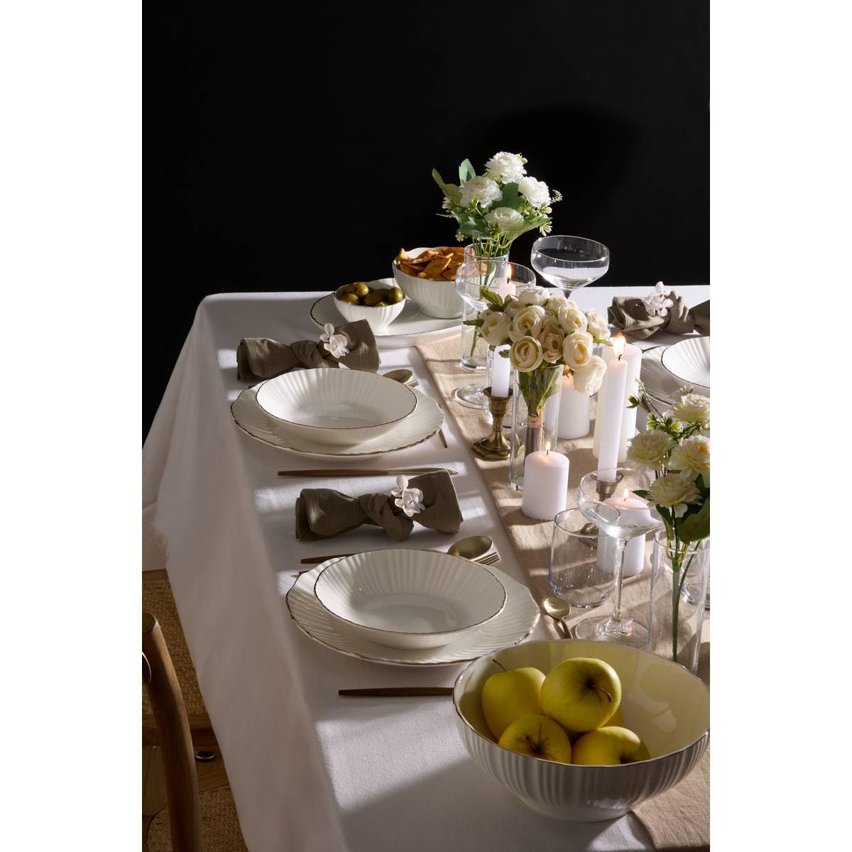 Atmosphera - Lot de 6 assiettes plates daphné ronde d.27cm blanc