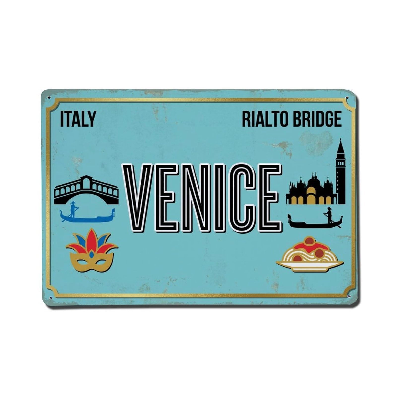 Cxhjca 8X12inch(20X30cm) Vintage Travel Venice Italy Gondola Rialto Bridge Metal Tin Sign