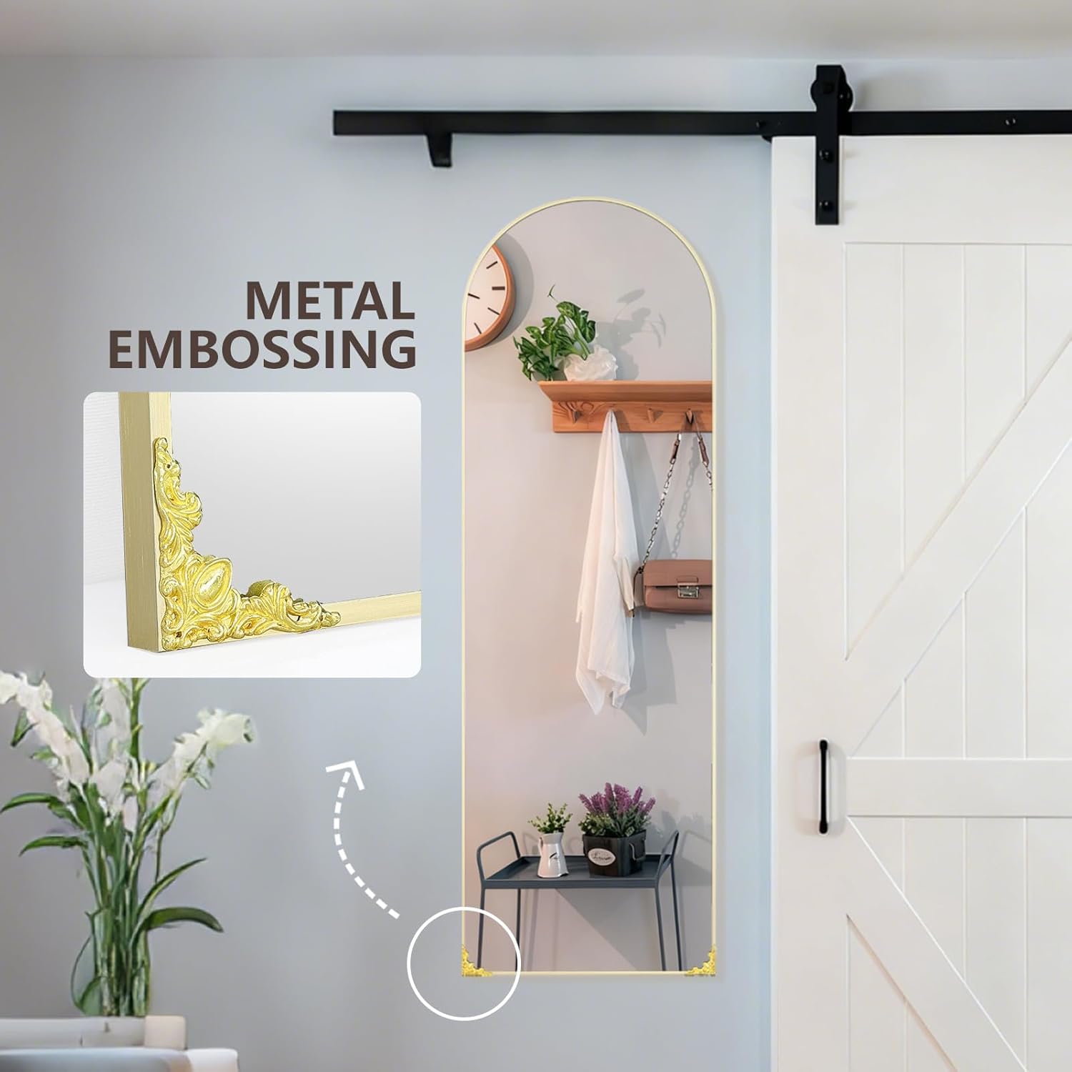 48"x14" Door Mirror, Arched Full Length Mirror, Over the Door Mirrors Full Length, Hanging Mirrors for Bedroom, Bathroom, Gold
