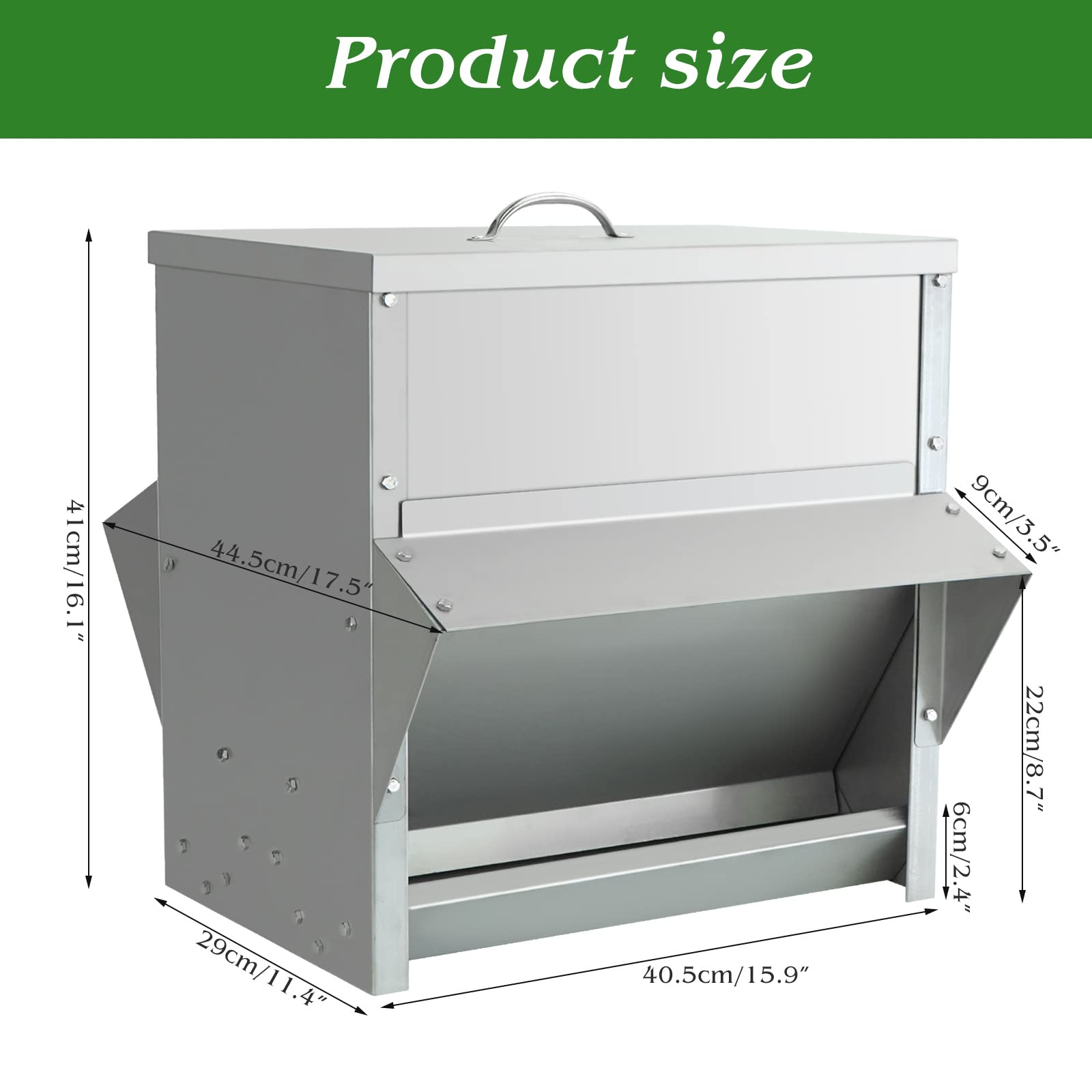 Grande Comedero Gallinas 25KG Dispensador De Pienso, Comedero Gallinas Exterior De Acero Inoxidable, Accesorios para Gallinero