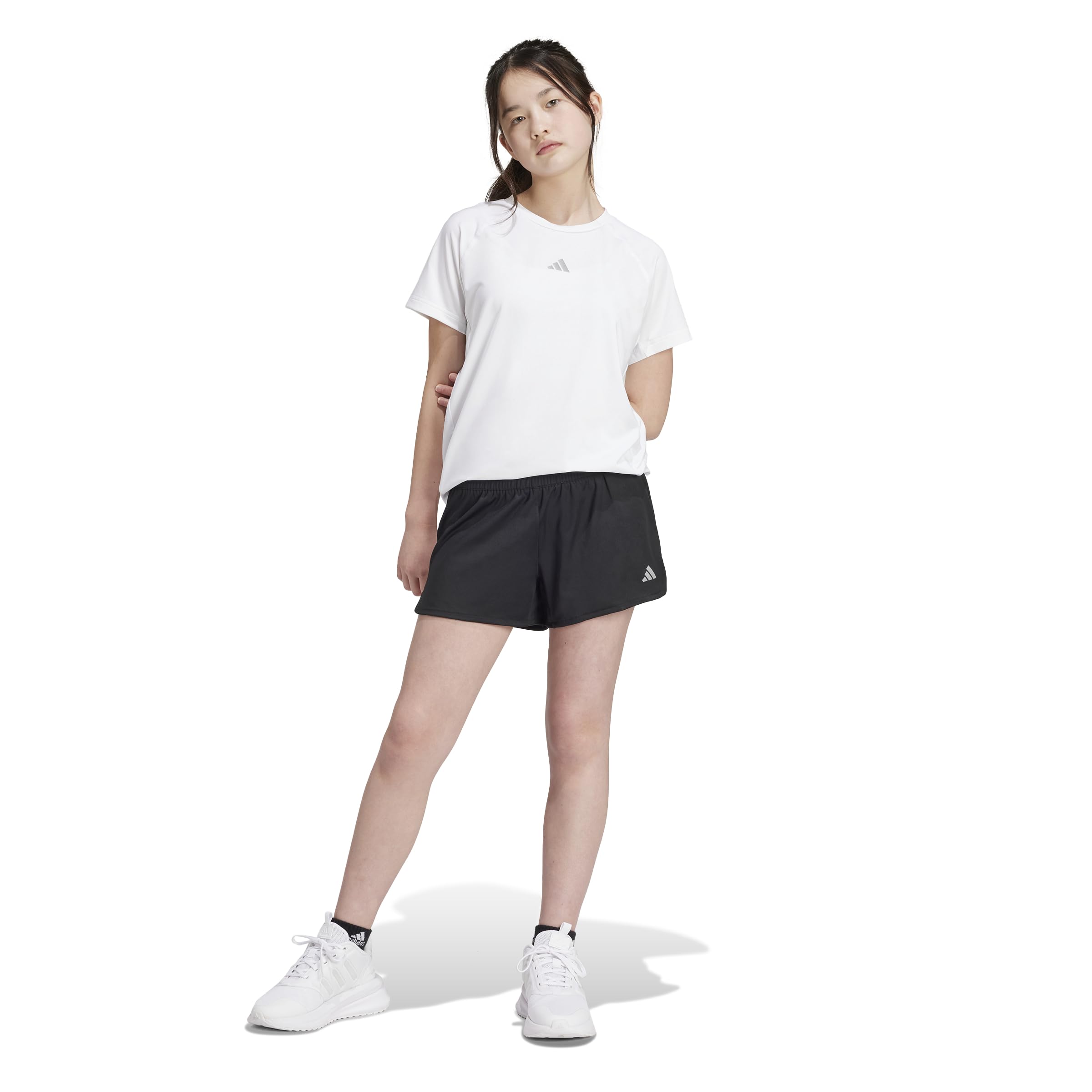 adidas Niñas Pacer Shorts Kids, Black/White/Reflective Silver, 14-15 Years
