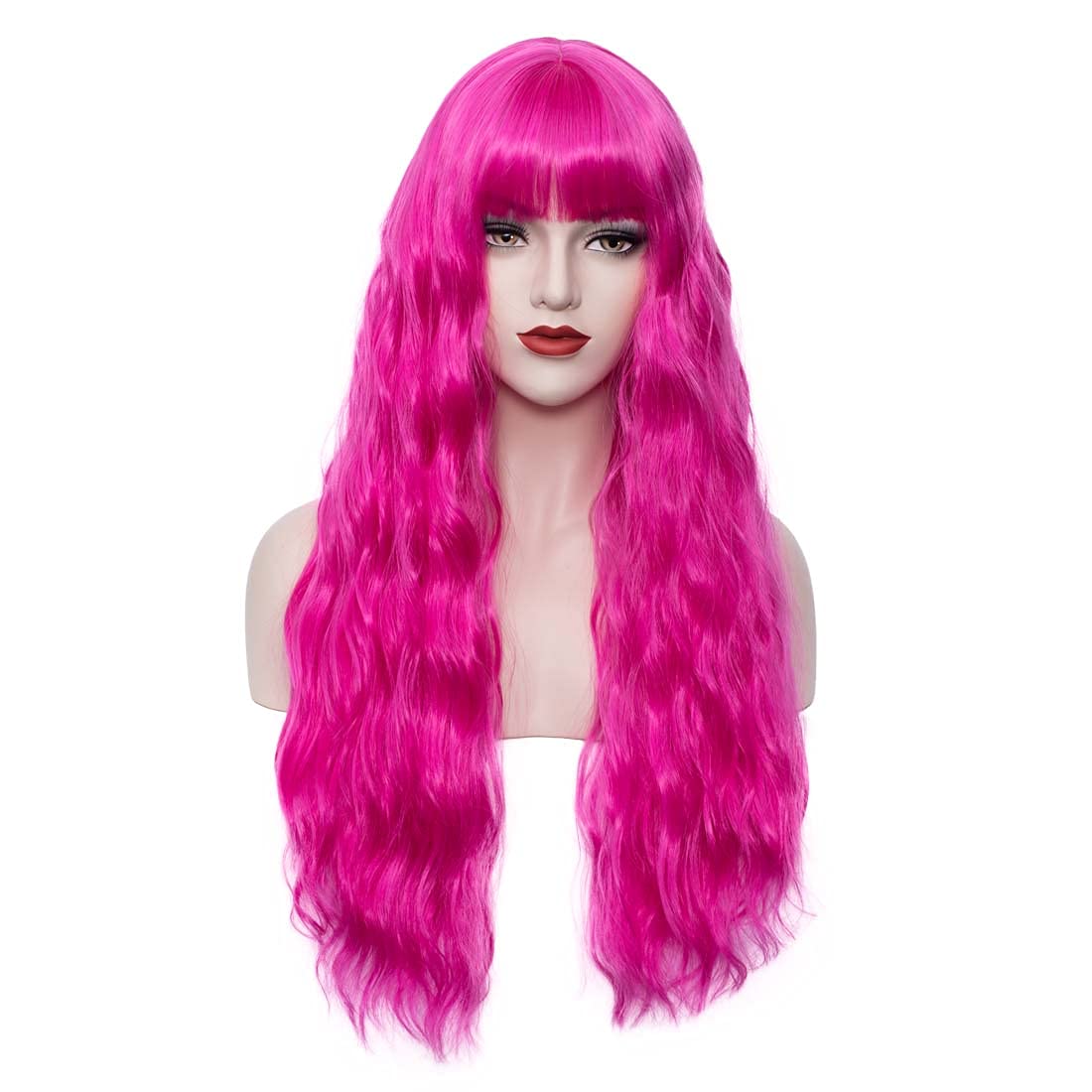 WGPFWIG Women's Hot Pink Wig 27''Long Curly Wavy Wig