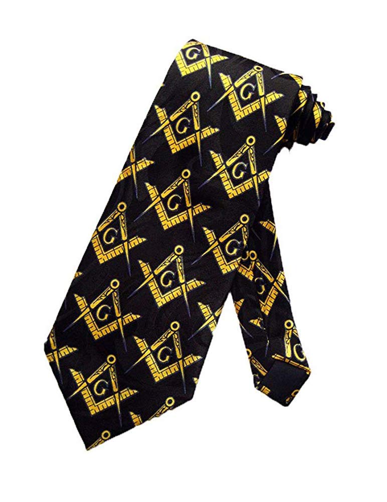 Dean & AssociatesMasonic Square & Compass Tie - Black and Gold - Men's Adult Men, Freemasons, Lodge Members - Necktie
