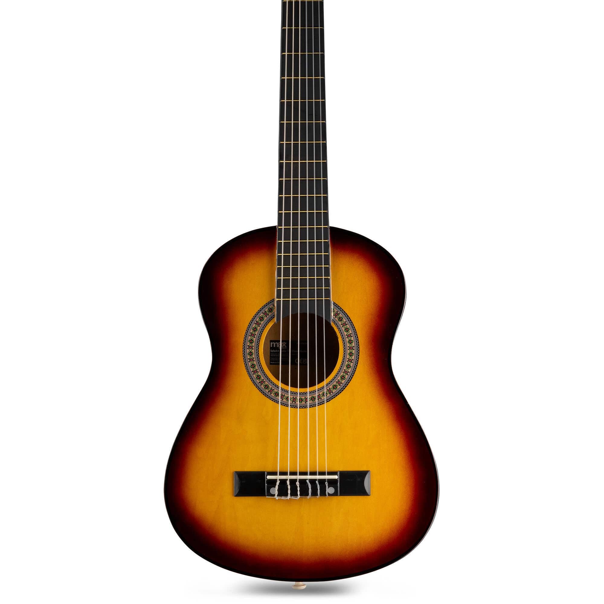 MAX SoloArt Junior 1/4 guitarra infantil clásica con soporte MAX GP20, funda mochila, afinador digital, cuerdas extra, púas y correa, para niños principiantes de 3 a 6 años
