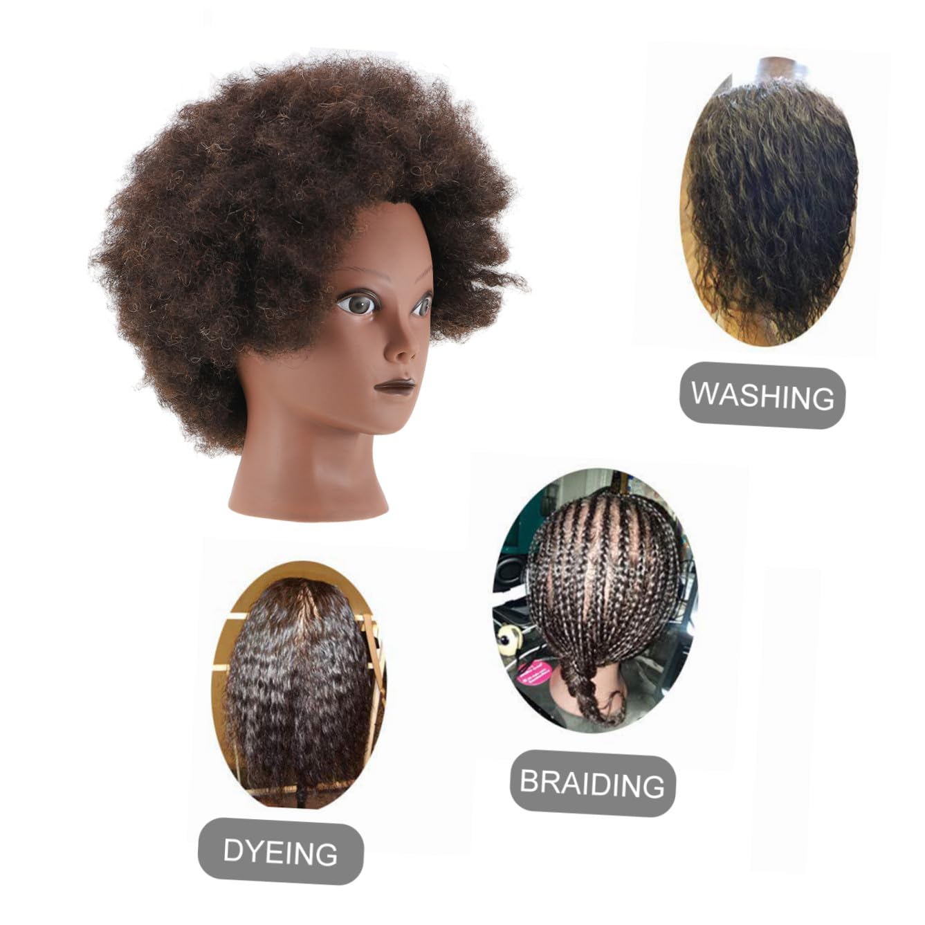 Tête à Coiffer D’entraînement Afro Noire en Plastique et Cheveux | Académie de Coiffure, Cheveux Très Épais et Peu Emmêlés, Usage Formation Coiffures