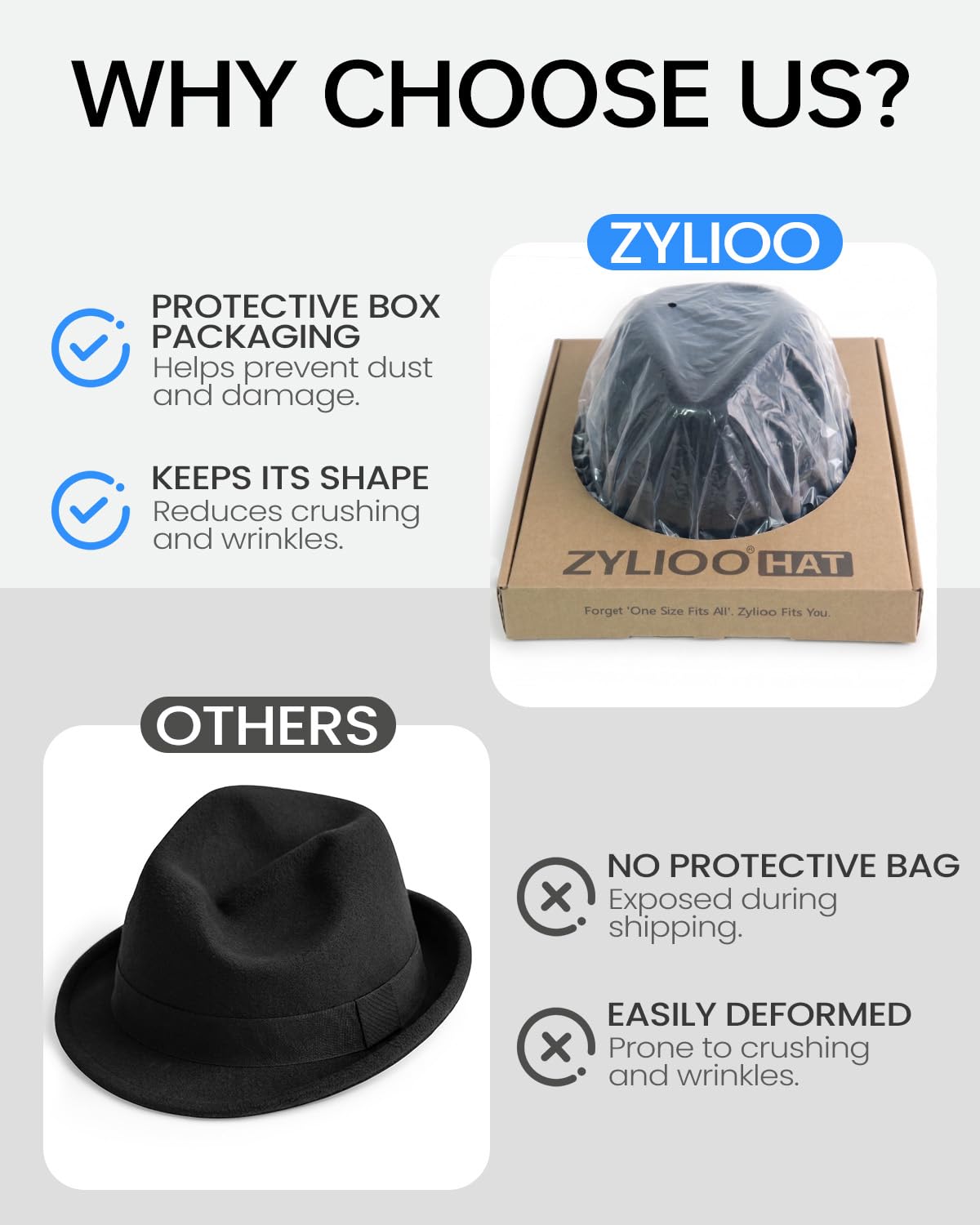Zylioo L/XL/XXL Trilby Fedora Feltro Cappelli Uomo Big Heads Cappello Jazz | Tesa arrotolata con fibbia per cintura