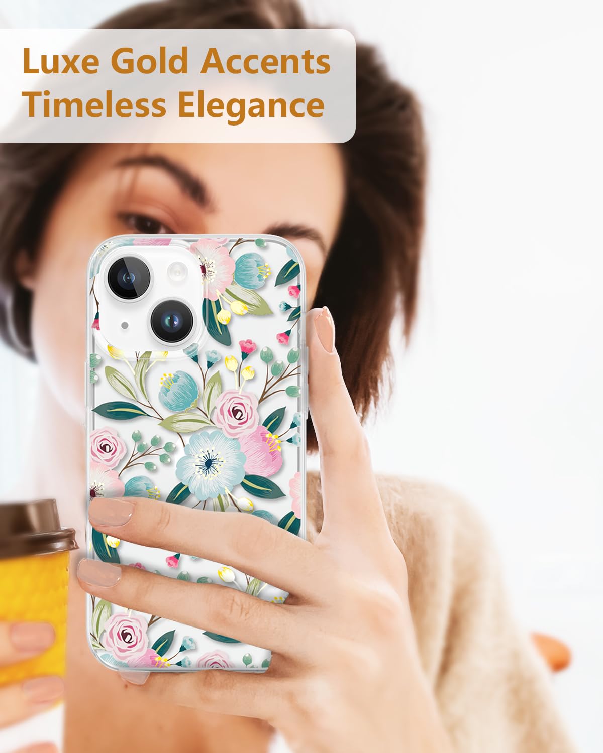 Scorpify Funda para iPhone 15, diseño floral de hibisco, bonita funda de teléfono transparente con flores para mujeres y niñas [protección contra caídas de grado militar de 10 pies] [no amarillea]