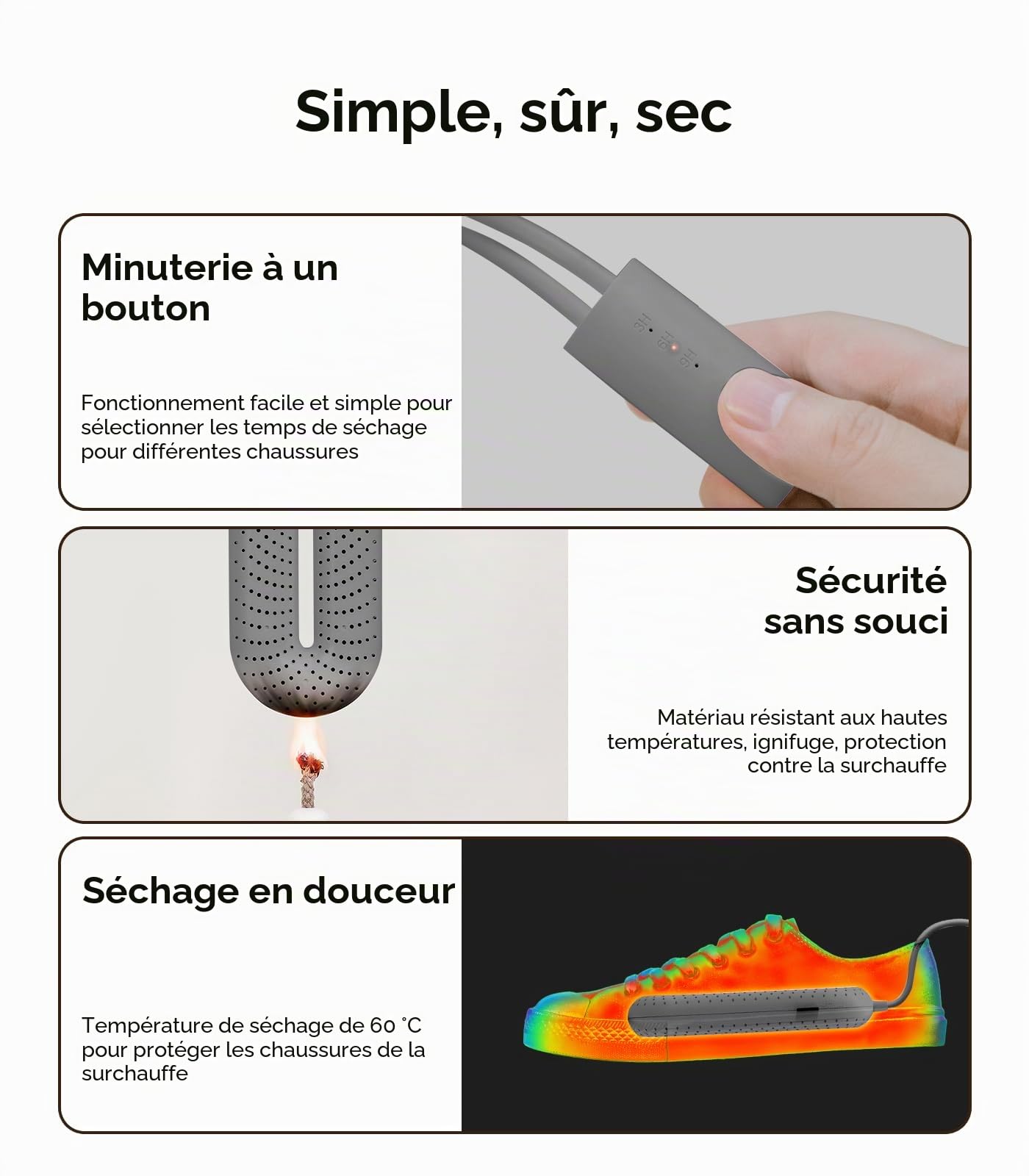 Snowpea Sèche-chaussures électrique amélioré, séchoir pour chaussures de ski, chauffe-chaussures et bottes pour sécher les chaussures humides et éliminer les mauvaises odeurs, arrêt automatique