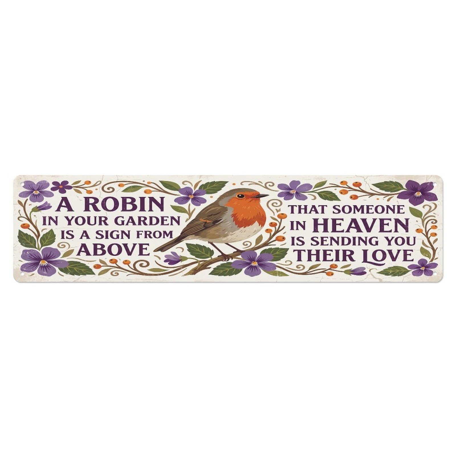 Olhnbad 4X16inch(10X40cm) European Robin Heaven Love Violet Metal Tin Sign