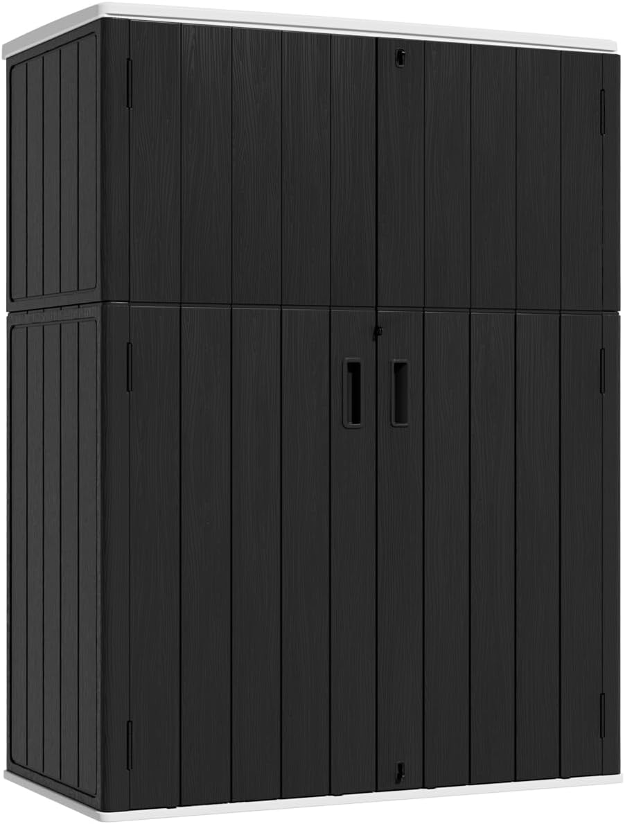 KINYING 57 Cu Ft Waterproof Vertical Outdoor Storage Shed: Best for Garden Tools & Lawn Mower Storage