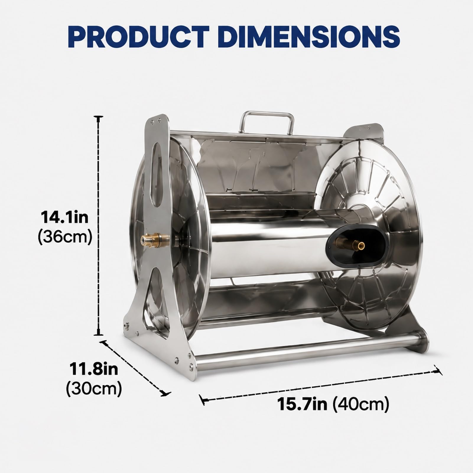 Stainless Steel Garden Hose Reel Wall Mount Heavy Duty Zwijacz Węża Ogrodowego z Rączką do Nawadnianie Ogród Taras Garaż Użycie Zewnętrzne Trwały i Solidny(Wall-Mounted)