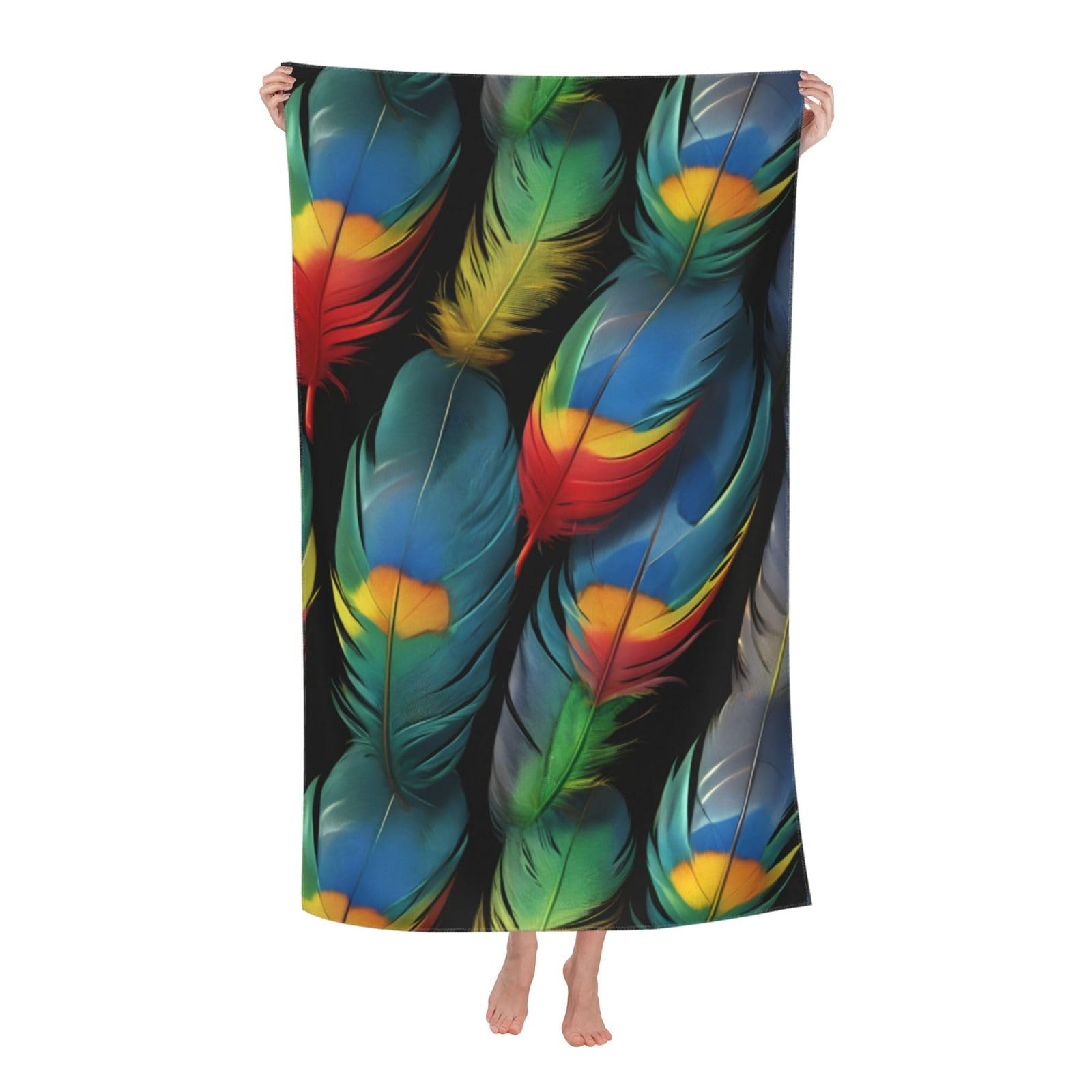 Pojknbv White Fantastic Parrot Feather Print Oversized Adult Beach Towel Quick-Dry Comfortable Lightweight Travel Pool Camping