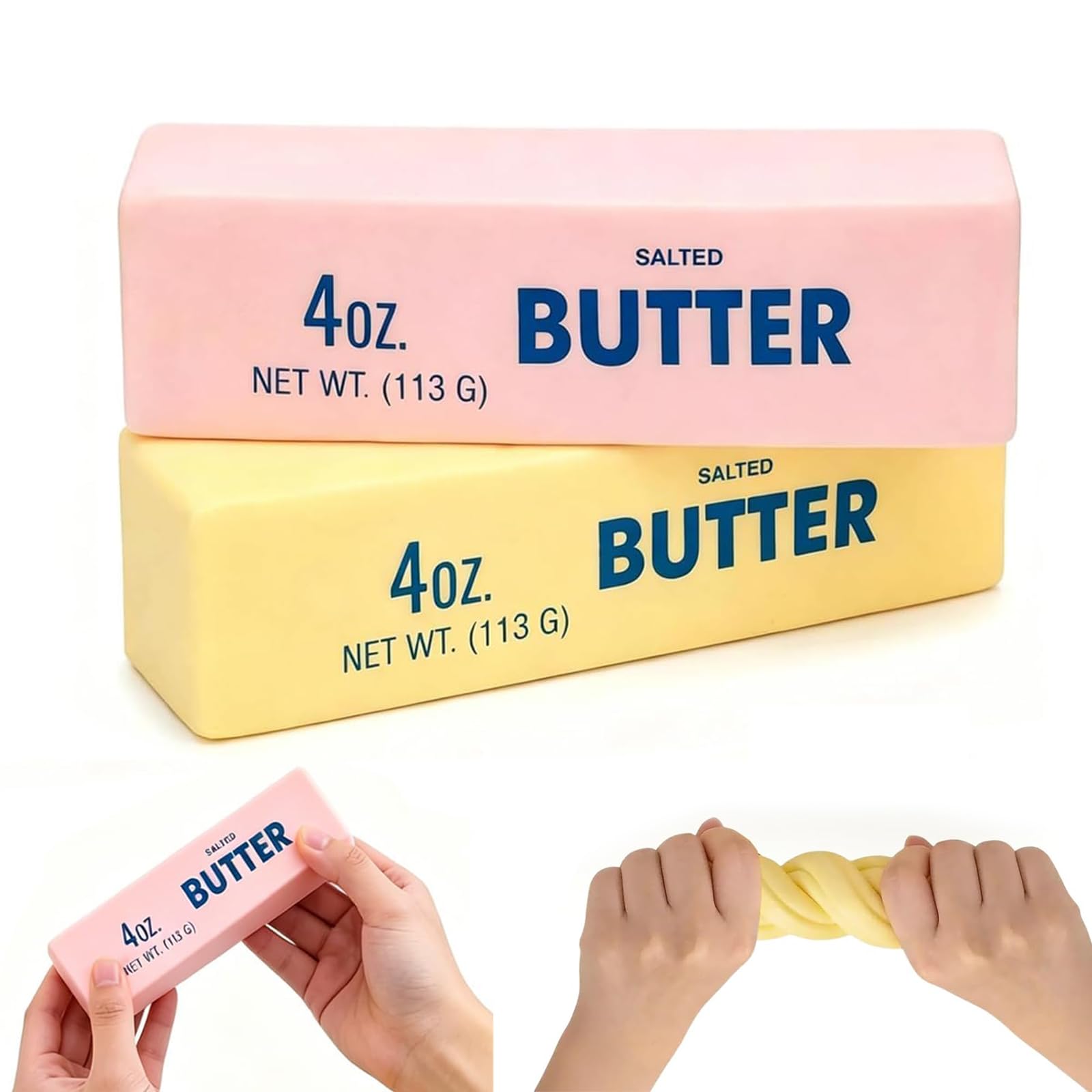 2PCS Butter Strawberry Squishy, Strawberry Squishy Fidget Toys, Butter Squishy Giant for Adults, Funny-Themed Office Decor(Yellow+Pink)