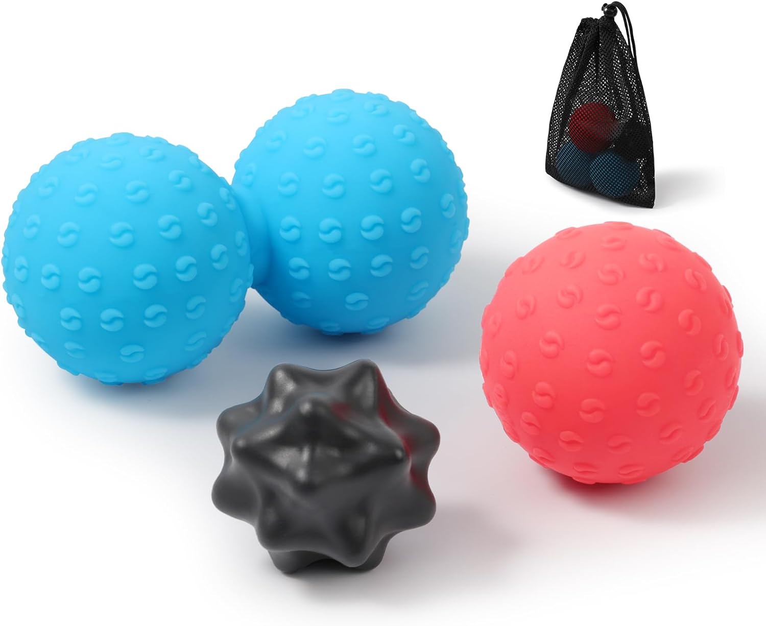 HODEMI Massage Ball Set, 3 Pack Spiky Ball, Lacrosse Ball & Peanut Massage Roller for Trigger Point Therapy, Deep Tissue Muscle Relaxation for Back, Neck, Hip, Leg & Foot with Mesh Bag
