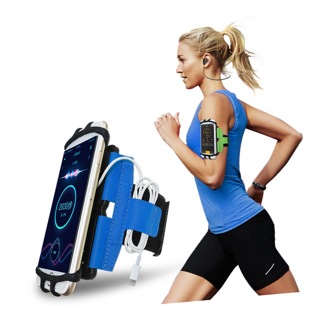 jojofuny 2pezzi Supporto Per Smartphone Da Braccio Rotazione Gradi Porta Cellulare Per Sport Outdoor e Facile Da Indossare Accesso Porta Carica e Auricolari Blu