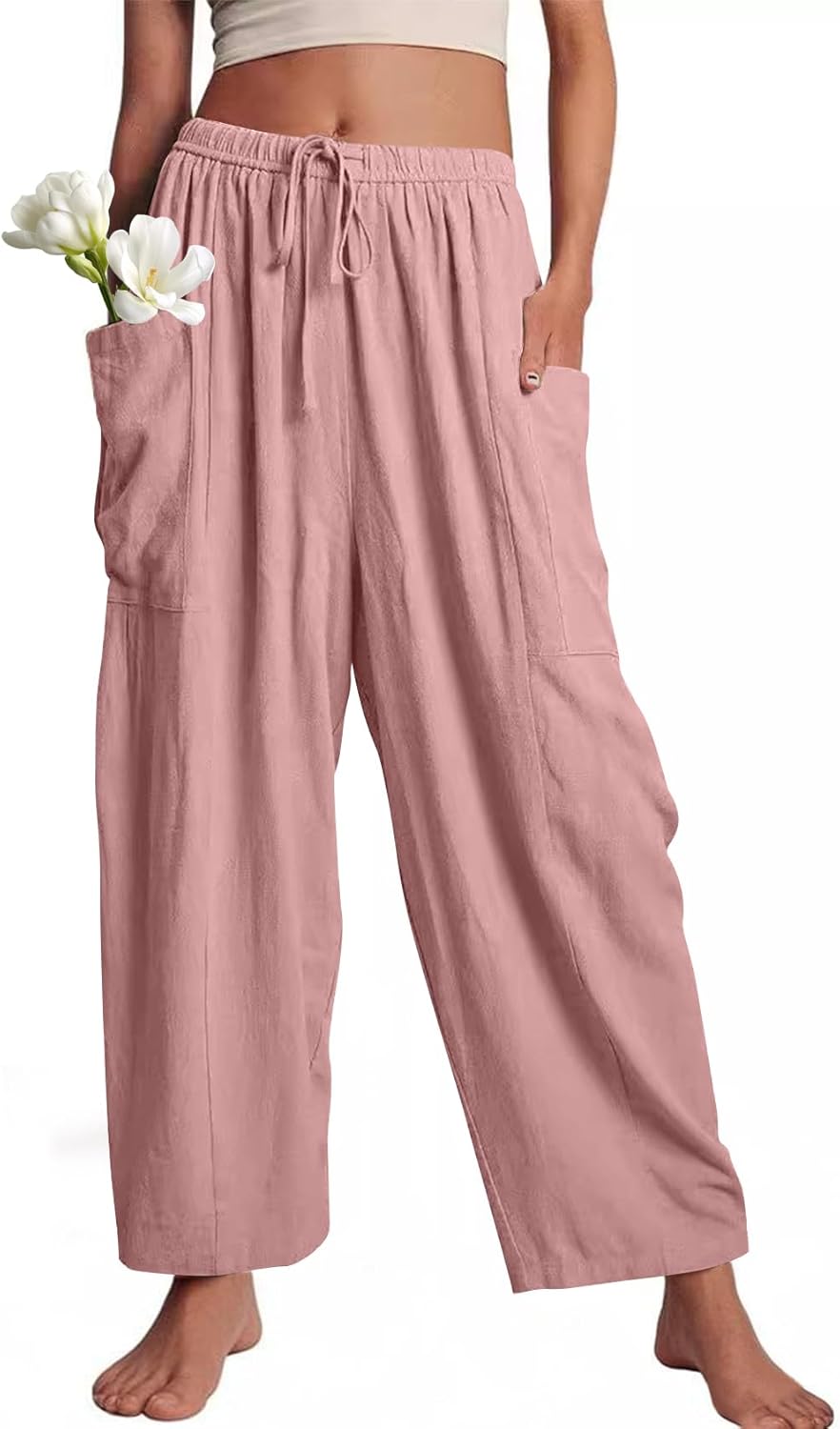 COZYPOIN Girl’s Wide Leg Pants Elastic Waist Loose Fit Flowy Casual Beach Palazzo Harem Trousers with Pockets 5-14 Y