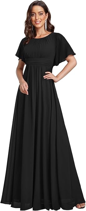 Ever-Pretty Women's Classic Round Neck Short Sleeves Chiffon Floor Length Bridesmaid Dress 01840-PH